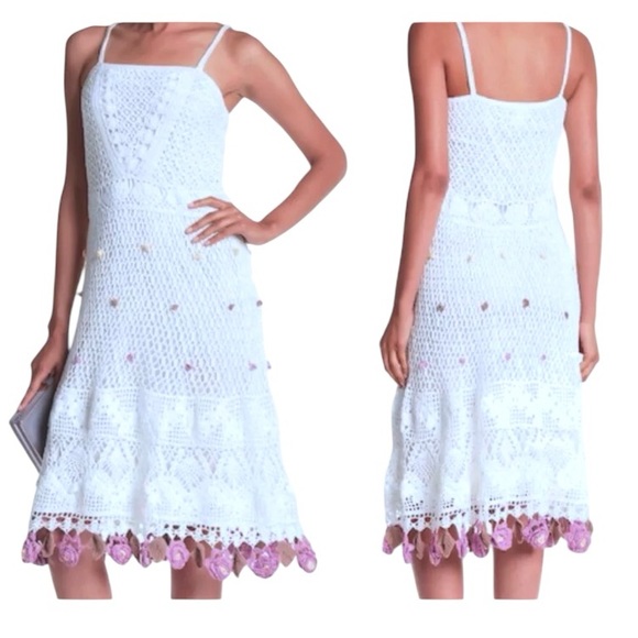 $349 Papillon Kroschetta Crochet Flowers Dress Medium 6 8 Floral Hand Made NWT